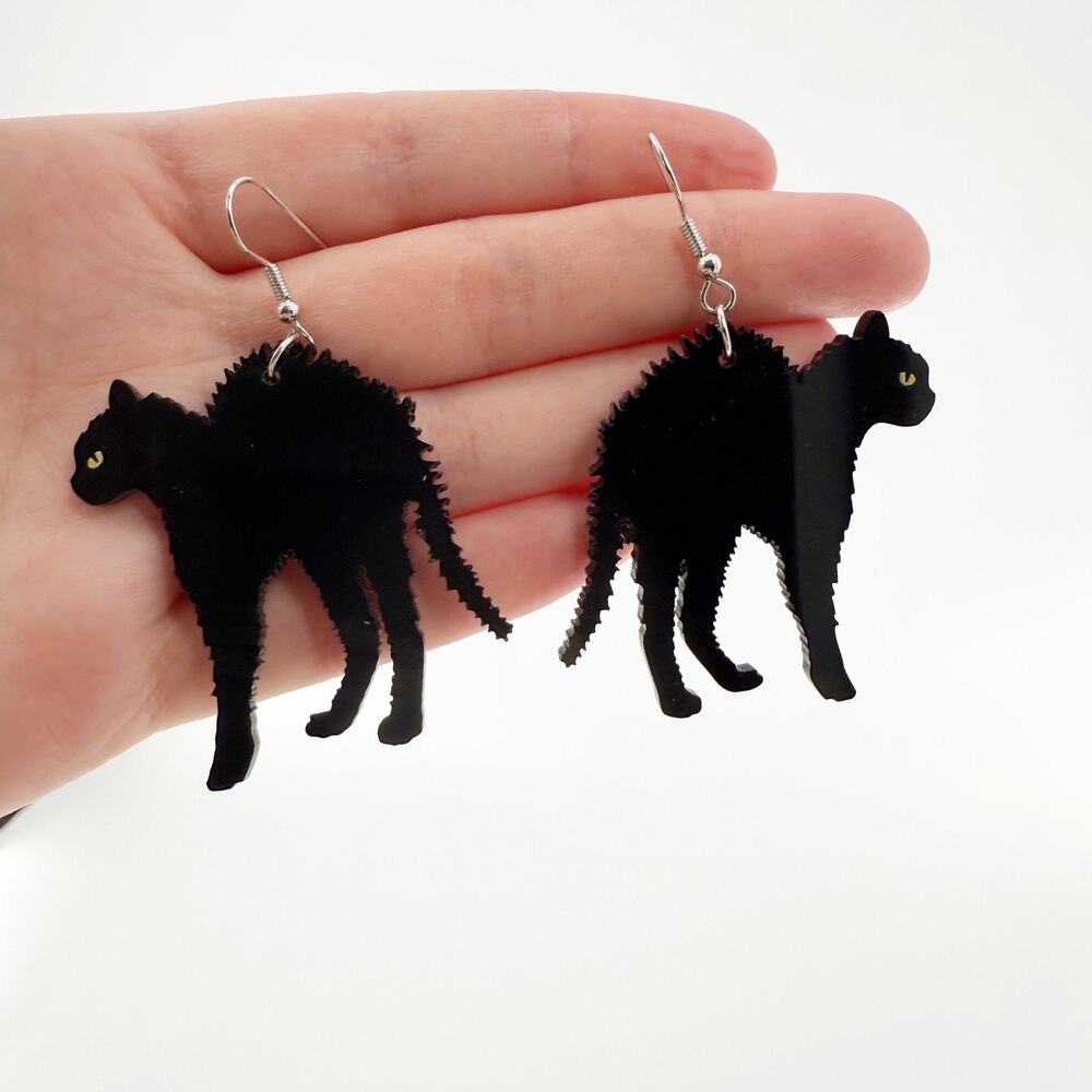 Black Cat Earrings, Black Acrylic Earrings, Earrings, Spooky Season Earrings